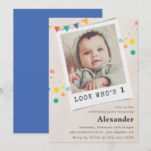 Simple 1st birthday invitations Blue Photo