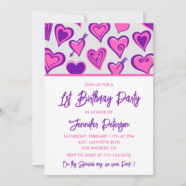 Simple 1st birthday invitations Glam Heart (Front)
