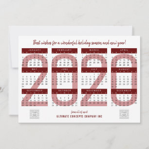 Simple 2020 Calendar Company Logo New Year Red Holiday Card
