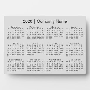 Simple 2020 Calendar Company Name on Grey Desktop Plaque