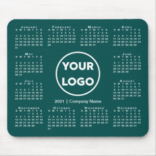 Simple 2021 Calendar Business Logo on Blue-Green Mouse Pad