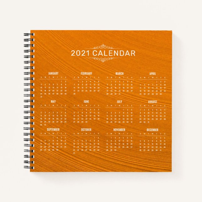 Simple 2021 Calendar Wood Background | Notebook (Front)