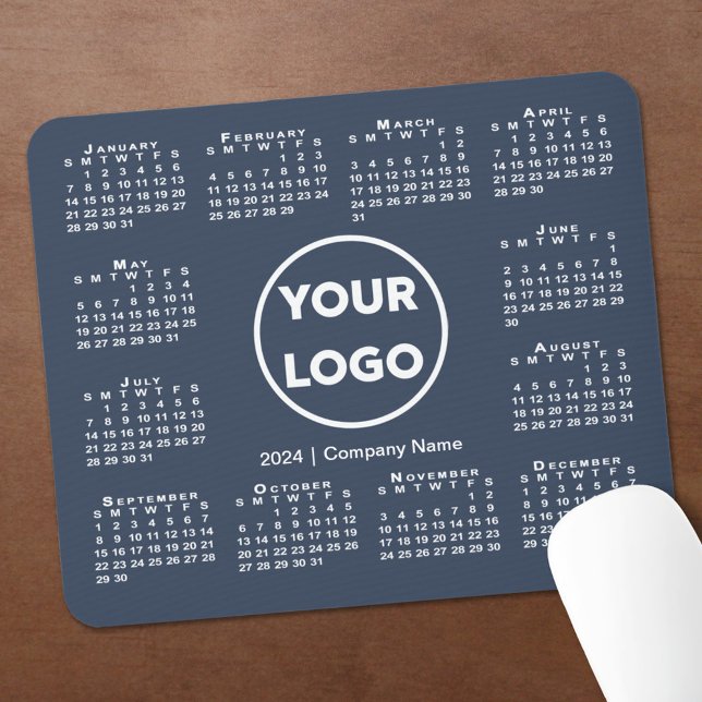 Simple 2024 Calendar Business Logo on Navy Blue Mouse Pad (2024 Calendar Logo Navy Blue Mouse Pad, in situ)