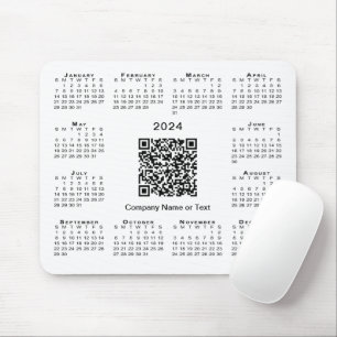 Simple 2024 Calendar Business QR Code on White Mouse Pad
