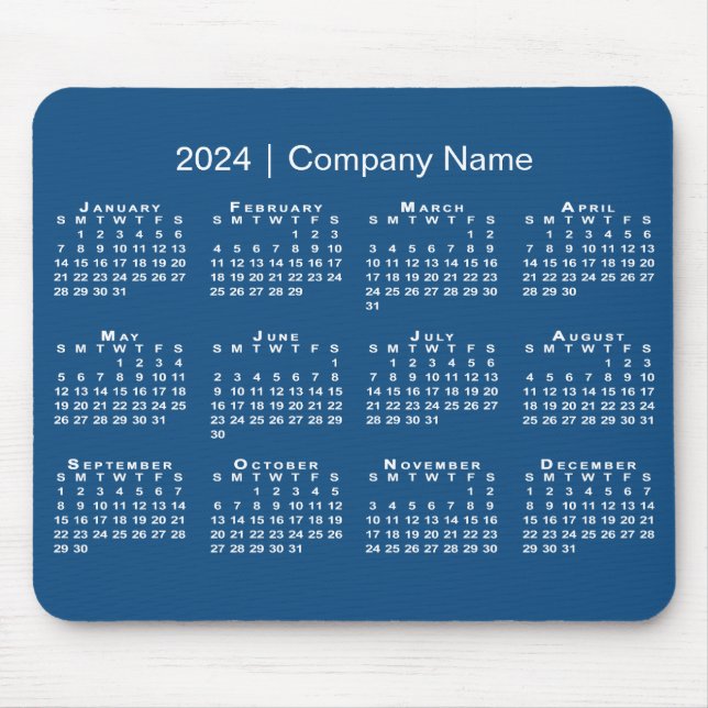 Simple 2024 Calendar Company Name on Blue Mouse Pad (Front)
