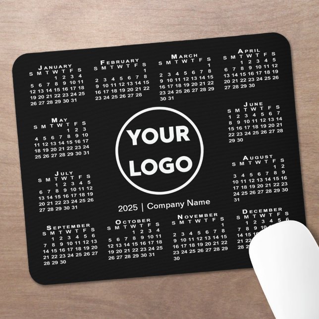 Simple 2025 Calendar Business Logo on Black Mouse Pad (Simple 2025 Calendar Business Logo on Black Mouse Pad in situ)