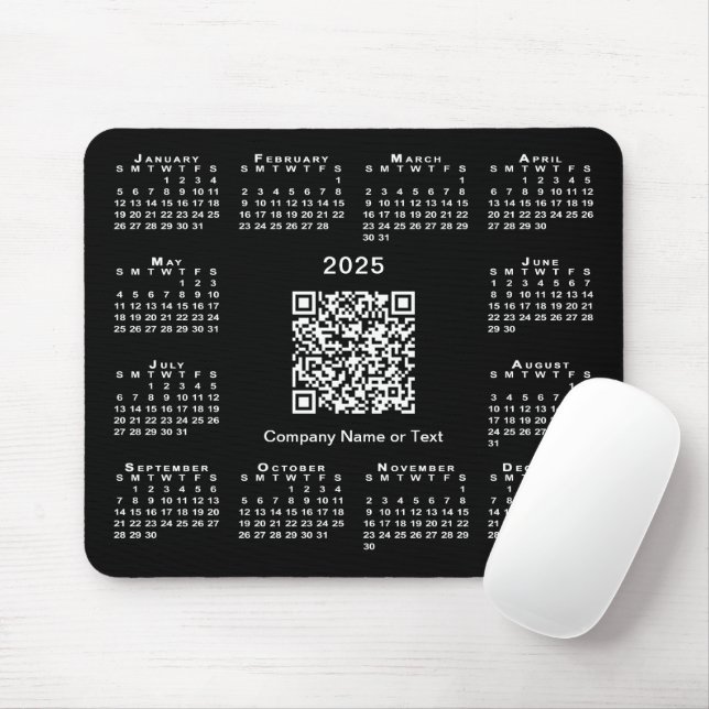 Simple 2025 Calendar Business QR Code on Black Mouse Pad (With Mouse)