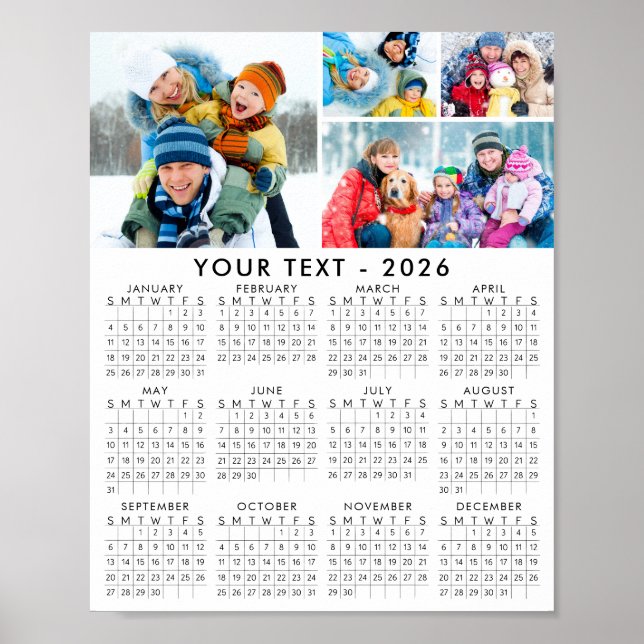 Simple 2026 Calendar 4 Photo Collage Poster (Front)