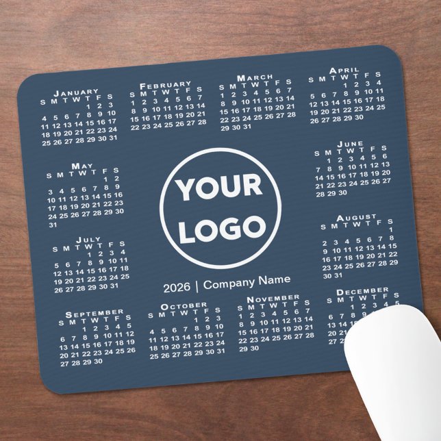 Simple 2026 Calendar Business Logo on Navy Blue Mouse Pad (Simple 2026 Calendar Business Logo on Navy Blue Mouse Pad, in situ)
