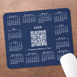 Simple 2026 Calendar Business QR Code on Navy Blue Mouse Pad