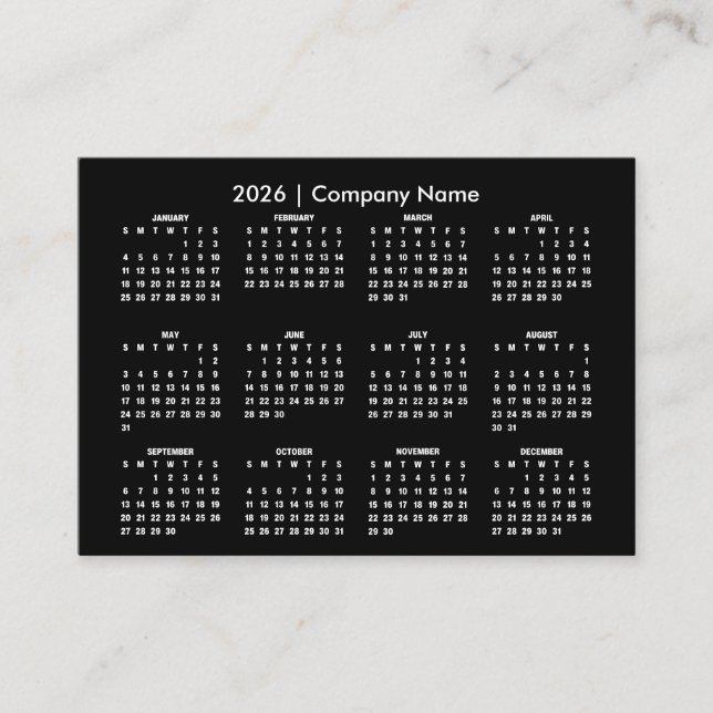 Simple 2026 Calendar Company Name Business Card (Front)