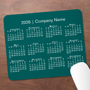 Simple 2026 Calendar Company Name on Blue-Green Mouse Pad