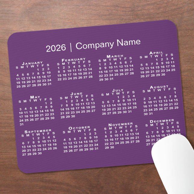 Simple 2026 Calendar Company Name on Purple Mouse Pad (Simple 2026 Calendar Company Name on Purple Mouse Pad, in situ)
