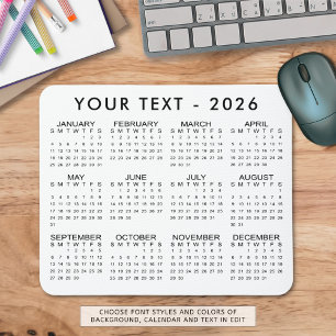 Simple 2026 Calendar Custom Colours Mouse Pad