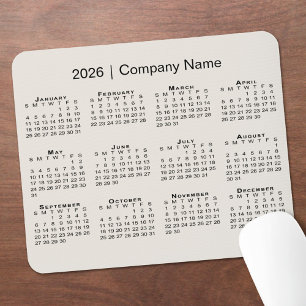 Simple 2026 Calendar with Company Name on Beige Mouse Pad