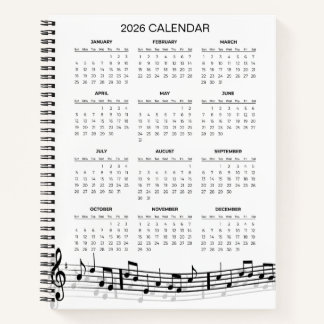 Simple 2026 Calendar with Musical Notes |  Notebook