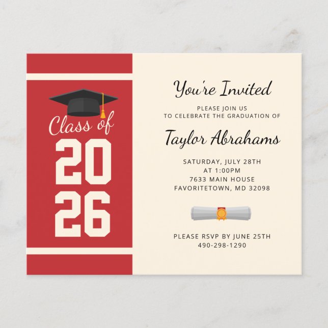 Simple 2026 Red Graduation Party Invitation (Front)