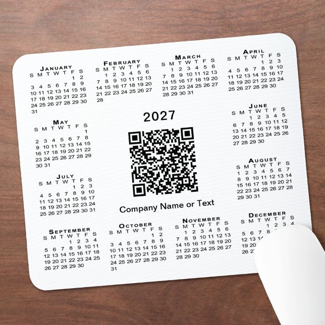 Simple 2027 Calendar Business QR Code White Mouse Pad (Simple 2027 Calendar Business QR Code White Mouse Pad in situ)