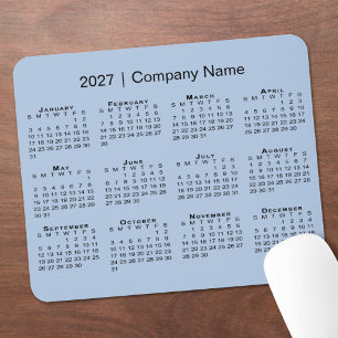 Simple 2027 Calendar Company Name Light Blue Mouse Pad