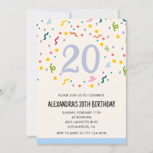 Simple 20th birthday invitations Confetti Modern