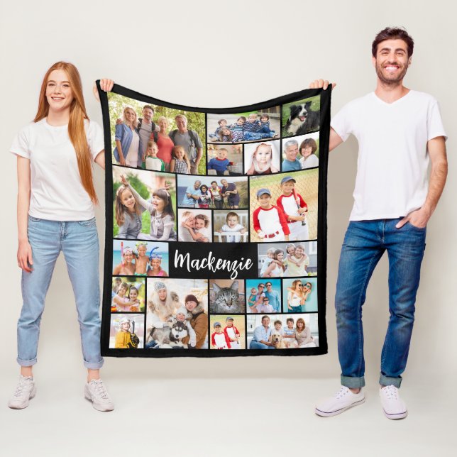 Simple 21 Photo Collage Custom Colour Personalized Fleece Blanket (In Situ)