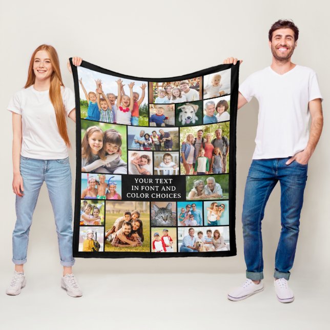 Simple 21 Photo Collage Custom Colour Personalized Fleece Blanket (In Situ)