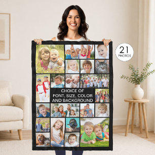 Simple 21 Photo Collage Personalized Your Colour Fleece Blanket