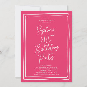 Simple 21st Birthday Hand drawn Script Pink Photo Invitation