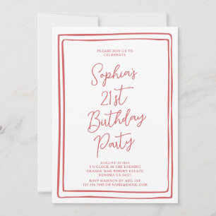 Simple 21st Birthday Hand drawn Script Red Photo Invitation