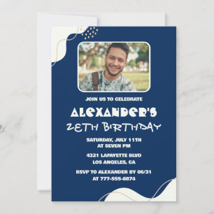 Simple 28th birthday invitations Men Photo Navy