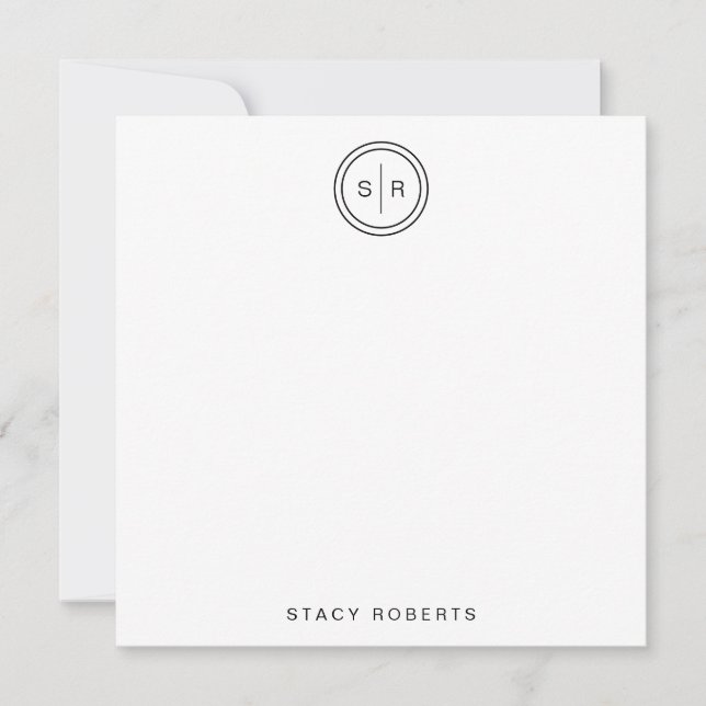 Simple 2 Initial Circle Monogrammed Square Card (Front)