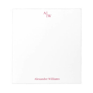 Simple 2 Monogram Initial Professional Burgundy Notepad