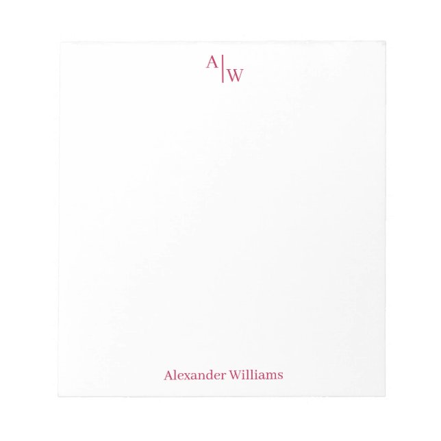 Simple 2 Monogram Initial Professional Burgundy Notepad (Front)