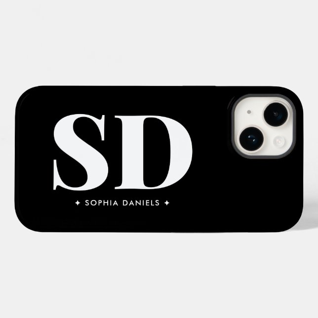 Simple 2 Monogram Initial Retro Black White Case-Mate iPhone Case (Back (Horizontal))