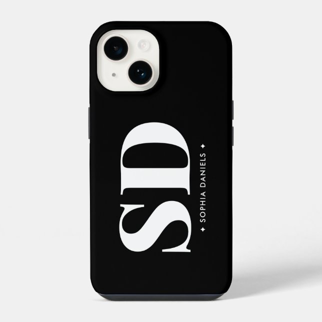 Simple 2 Monogram Initial Retro Black White iPhone Case (Back)