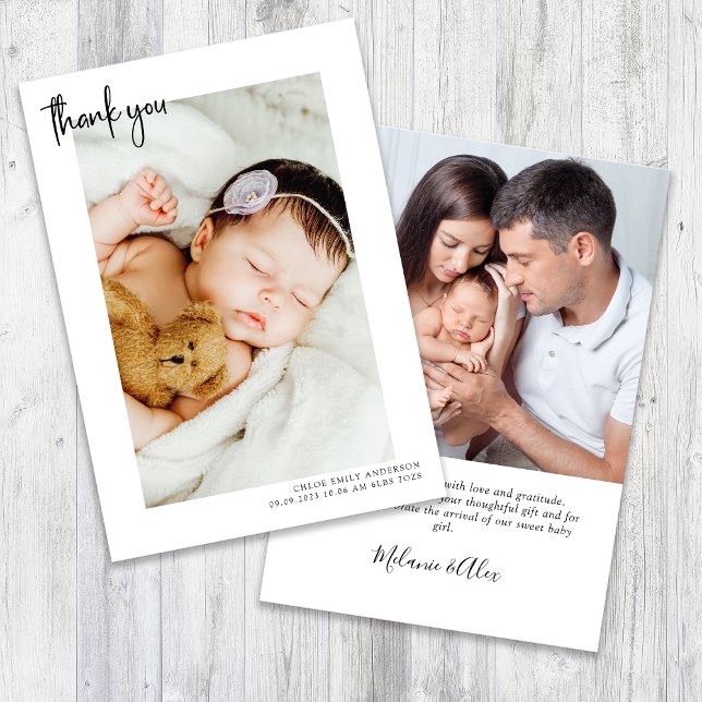 Simple 2 Photo Birth Announcement Thank You Card (Creator Uploaded)