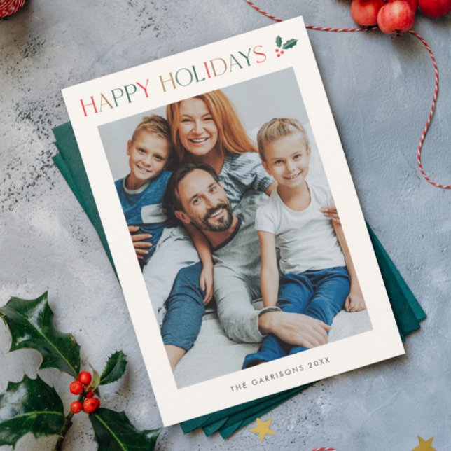 Simple 2 Photo Colourful Happy Holiday Card (Modern Colorful 2 Photo Happy Holidays Card.)