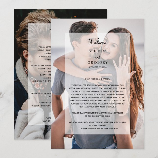 Simple 2 Photo Overlay Wedding Itinerary Program (Front/Back)