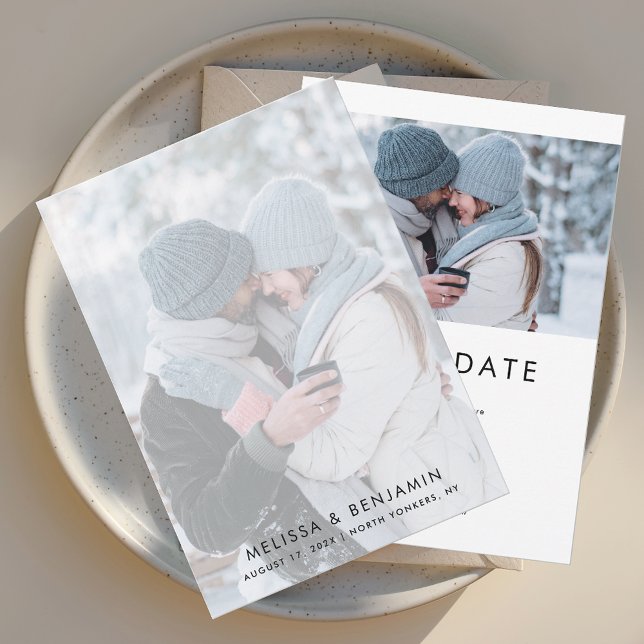 Simple 2 Photos Wedding Save The Date (Simple Modern 2 Photos Save the Date Wedding Announcement)