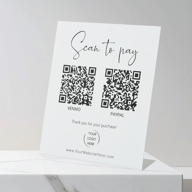 Simple 2 QR codes Scan to Pay with Logo Pedestal Sign (Creator Uploaded)