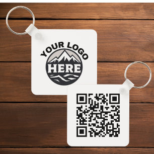 Simple 2 sided logo & Qr code Company Business  Keychain