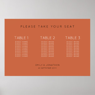 Simple 30 guests 3 tables Terracotta Seating Chart