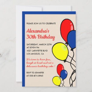 Simple 30th birthday invitations Balloons