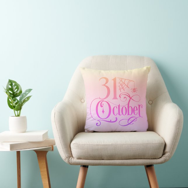 Simple 31 October Pastel Rainbow Halloween Throw Pillow (Chair)