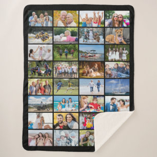 Simple 32 Rectangle Photo Collage Custom Colour Sherpa Blanket