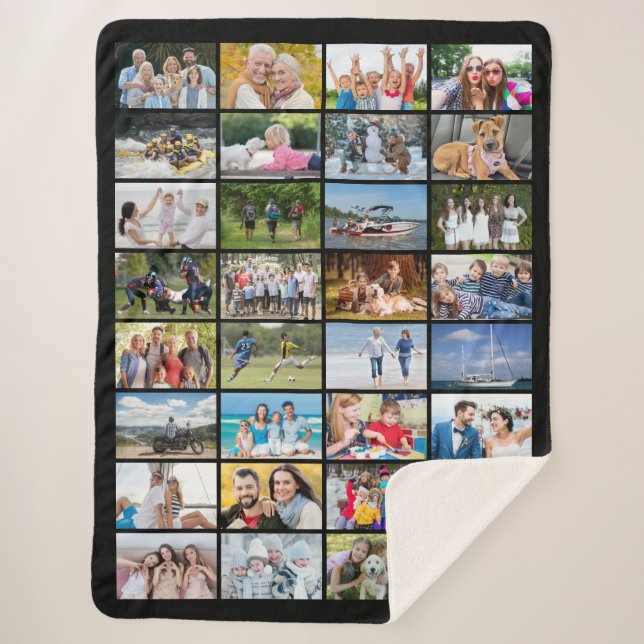 Simple 32 Rectangle Photo Collage Custom Colour Sherpa Blanket (Front)