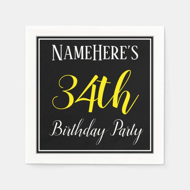 Simple, 34th Birthday Party w/ Custom Name Napkin (Front)