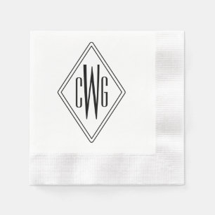 Simple 3 Initial Letter Mongm #5 Diamond Frame Blk Napkin