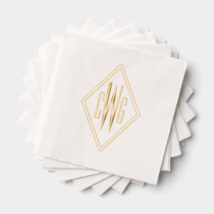 Simple 3 Initial Letter Monogram #5 Diamond Frame Foil Napkins