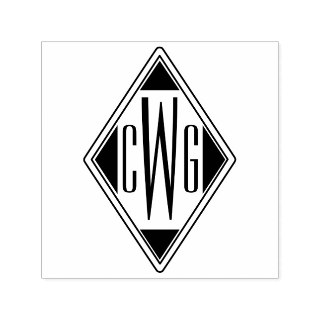 Simple 3 Initial Letter Monogram #5D Diamond Frame Self-inking Stamp (Design)